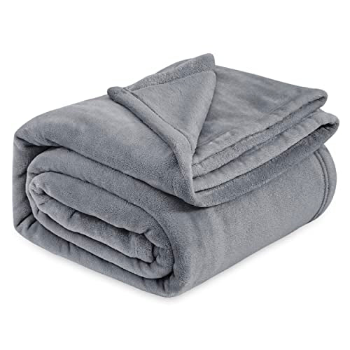 Bedsure Fleece Bed Blankets Queen Size Grey  Soft Lightweight Plush Fuzzy Cozy Luxury Blanket Microfiber 90x90 inches