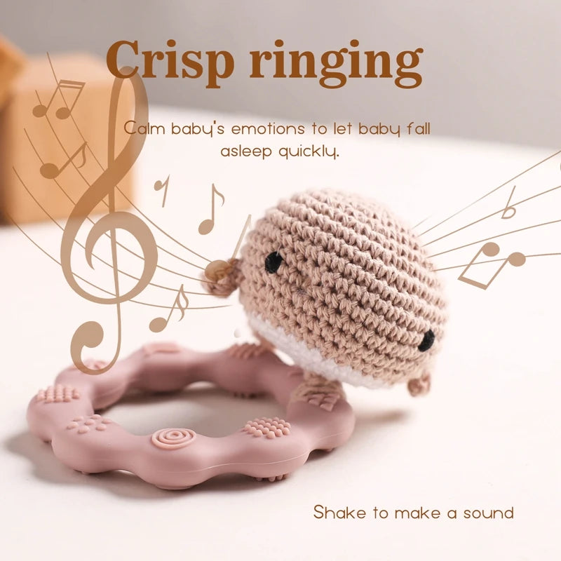 1pc Baby Cute Marine Animal Crochet Rattle Toy Silicone Ring BPA Free Baby Teether Rodent Infant Gym Mobile Rattles Newborn Toys