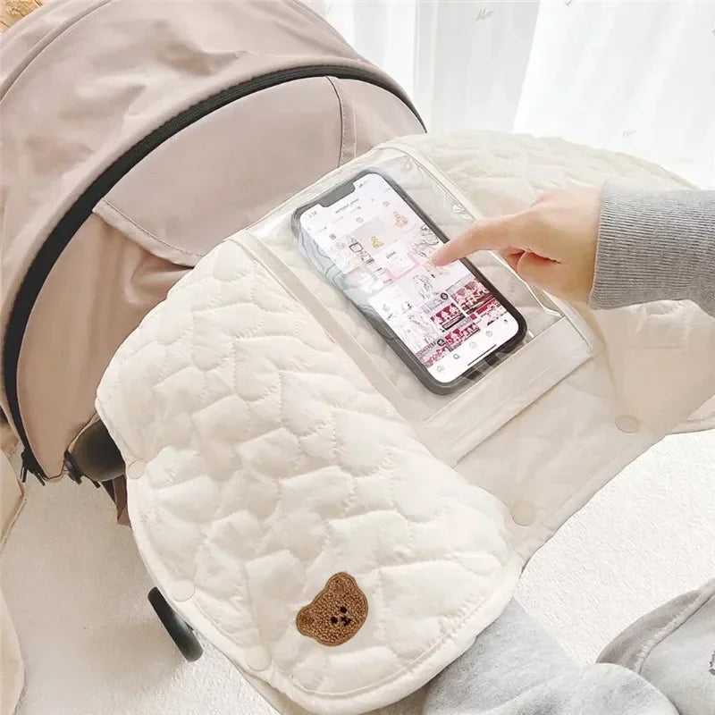 Baby Stroller Gloves Pushchair Hand Muff Waterproof Pram Accessory Stroller Mitten Fur Fleece Hand Muff Mitten with Phone Pocket