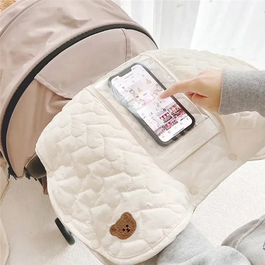 Baby Stroller Gloves Pushchair Hand Muff Waterproof Pram Accessory Stroller Mitten Fur Fleece Hand Muff Mitten with Phone Pocket